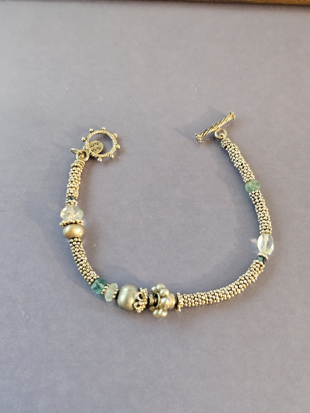 Susan Ruppel Sterling Silver Bracelet With Pearls And Faceted Stones 7.5 Inches